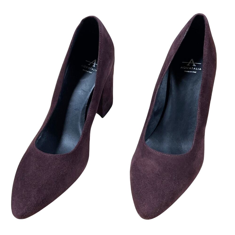 Aquatalia Pasha Purple Suede Block Heel Women's Size 7M New Without Box